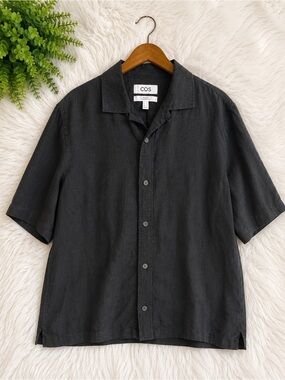 COS Relaxed Deconstructed True Hemp Button Front Shirt Black Oversized X